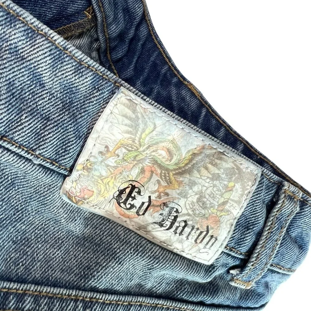 Ed Hardy Denim Cut Off Jean Shorts Born Free Swallow Size Medium